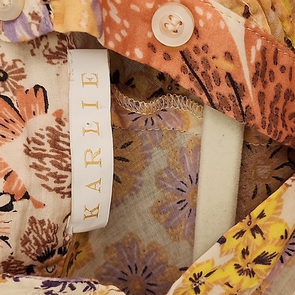 Anthropologie Karlie Floral  Puff Sleeve BOHO Pleat Top Pastel Size Small - Picture 2 of 16